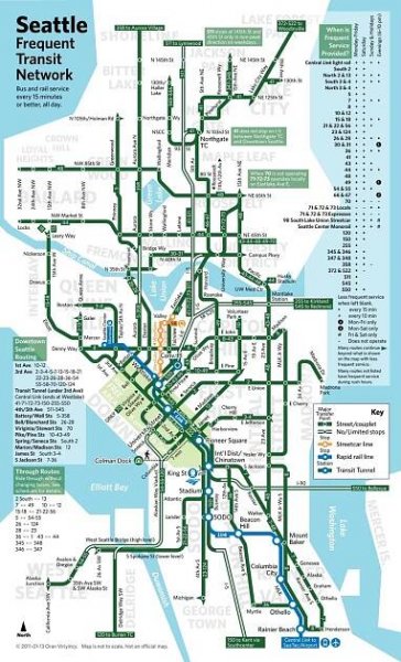 Map of Seattle bus: bus routes and bus stations of Seattle