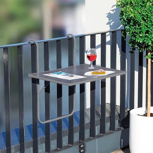 Schauer Závěsný stolek na balkon, sklopný 60 x 40 cm | balkonový stůl k zavěšení balkonový závěsný stolek 3násobně výškově...