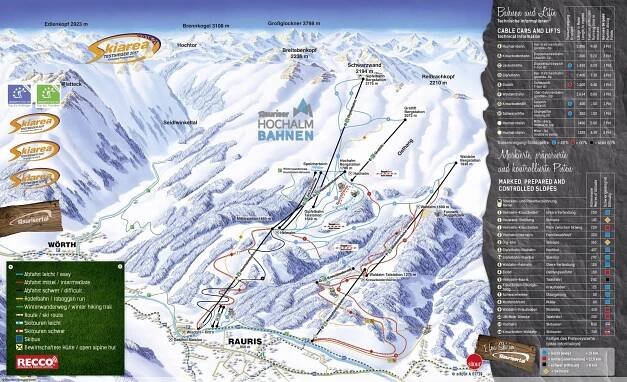 Mapa sjezdovek Rauris - Hochalm