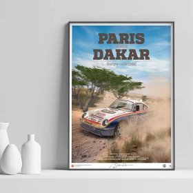 Poster Porsche 959 - Jacky Ickx & Claude brasseur - Rallye Paris - Dakar 1986. Limited Edition - Signed and numbered