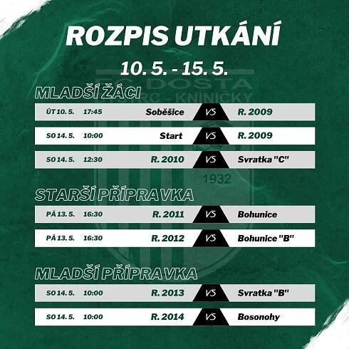 FC Dosta Bystrc - Kníničky Zápasový program 10. 5. – 15. 5. Novinky, Oznámení