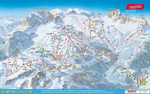 Ski areál Nassfeld / Hermagor, zdroj mapy: bergfex.com