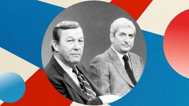 Roger Mudd and Marvin Kalb, co-moderators of 'Meet the Press' (1984-1985)