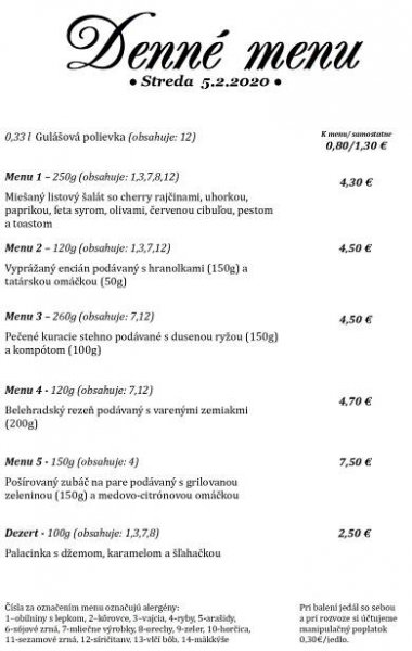 menu streda – Arkádia hotel