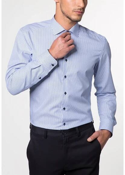 Pánská nežehlivá košile ETERNA Slim Fit modrý proužek s kontrastem rypsový kepr Non Iron