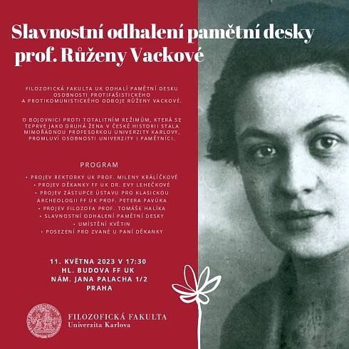 Slavnostní odhalení pamětní desky profesorky Růženy Vackové | Filozofická fakulta Univerzity Karlovy