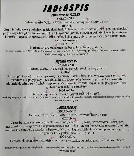 Menu stołówki