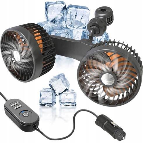 Dvouhlavý ventilátor do auta s USB 12V 24V pro nákladní automobily a SUV