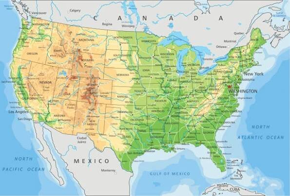 vysoce podrobná fyzická mapa spojených států amerických s označením. - texas jihozápadě spojených států amerických stock ilustrace
