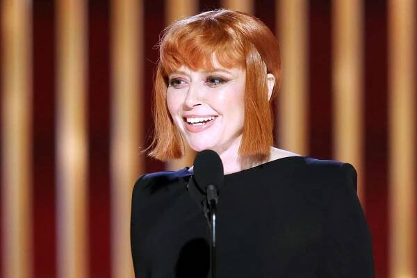 80th Annual GOLDEN GLOBE AWARDS -- Pictured: Natasha Lyonne speaks onstage at the 80th Annual Golden Globe Awards held at the Beverly Hilton Hotel on January 10, 2023 in Beverly Hills, California