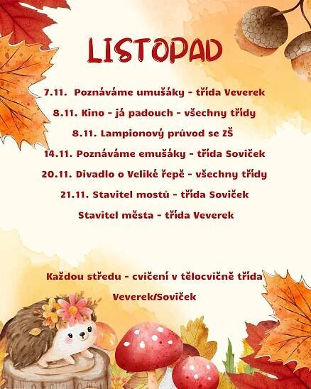 Co nás čeká v listopadu? | MŠ Dvořákova