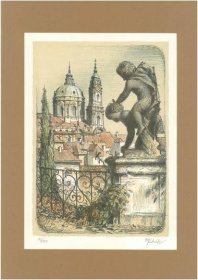 originál litografie Prahy - Vojtěch Kubašta
