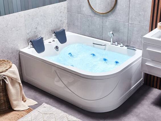 Vana Vířivá vana bílá akrylát 170 x 119 cm rohová pravostranná podvodní LED světla zakřivená 2místná hydromasáž Beliani
