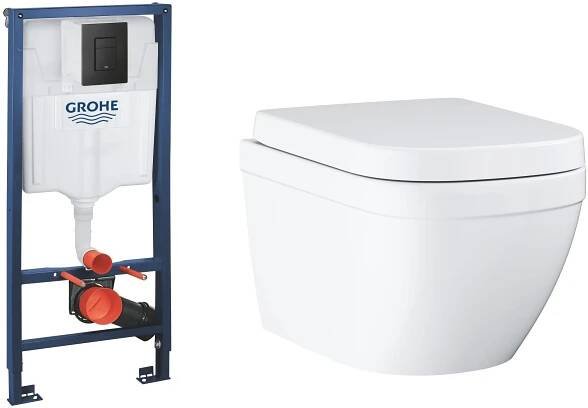 Sada WC mísa se sedátkem s pomalým sklápěním Grohe Euro Ceramic 39693000, podomítkový WC modul se splachovacím tlačítkem Grohe Solido 38811KF0