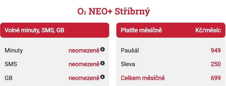 Tarifon - O2 Neo+ Stříbrný za 699 Kč