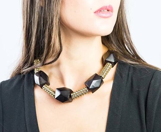 Black Resin with Black Crystal Tubes Necklace