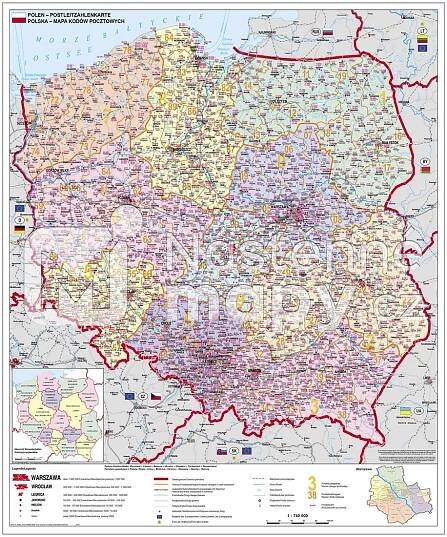 Spediční nástěnná mapa PSČ Polska | nastennemapy.cz