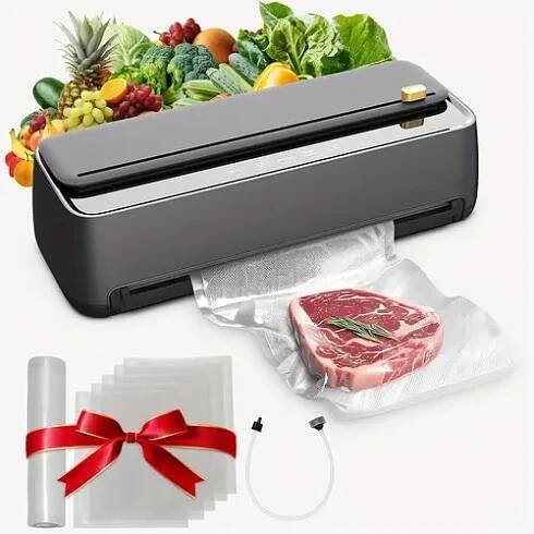 vacuum sealer machine 85kpa 120w touch control automatic food sealer powerful     cutter bags storage dry wet food   and air suction hose   1 bag rolls and 5pcs pre cut bags