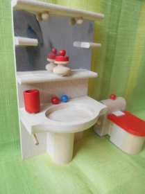 Dřevěná koupelna + záchod pro panenky - Starožitnosti a umění