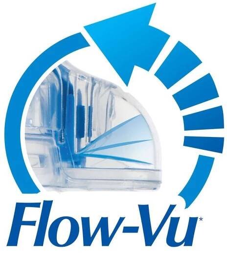 Flow-Vu inspirtory indicator icon with device and circular arrow