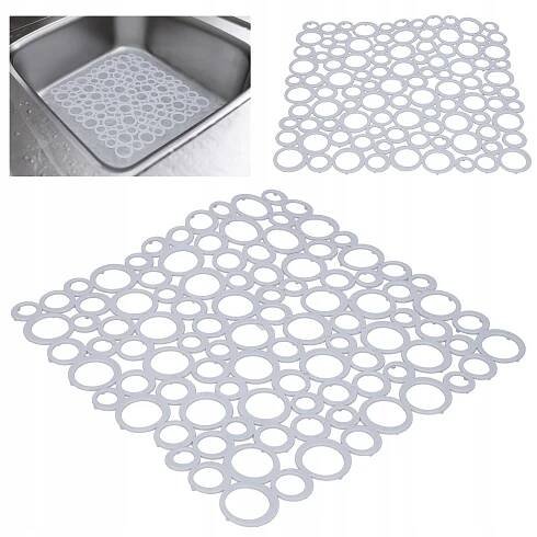 Podložka do dřezu KRATKA gumová čtverec 28 cm šedá kuchyňská podložka organizér