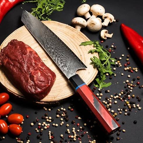 Nůž Profesionální Chef09 Kuchyně, Damasková Ocel VG10, Rukojeť G10, 33.5 cm [3]