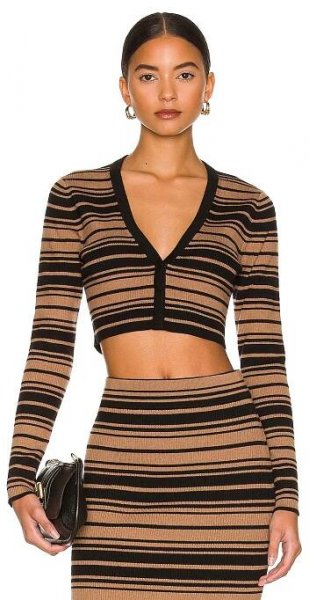 Victor Glemaud + Cropped Cardigan in Camel & Black
