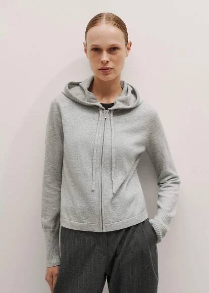 ME+EM Cashmere Relaxed Fit Box Zip Hoody | Silver Grey | Image 6