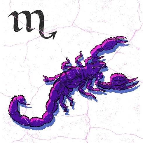 Kresba škorpióna perem. Scorpio Zodiac znakový design ve stylu retro dezprint razítka. Astrologický symbol, věštění, horoskop, prognóza. — Stock obrázek
