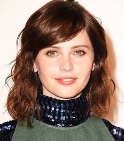 Felicity Jones with mid length hair with fringe