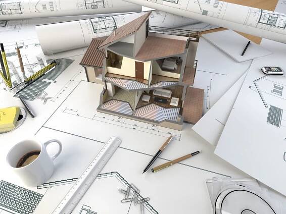 Architekt kreslicí tabulka s modelem sekce