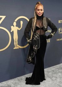 Laverne Cox was one of the earliest SAG Awards guests to put a fashionable foot wrong, choosing to prioritize scandal over style in her bra-baring ensemble