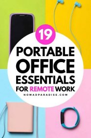 19 Portable Office Essentials for Remote Work (pin featuring some gadgets).