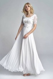 Bílé dlouhé svatební šaty s rukávem 48