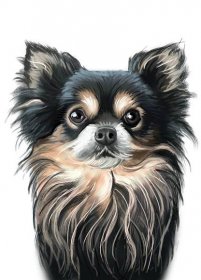 Černý špicl pes špic kreslený portrét v barevném stylu z fotografie