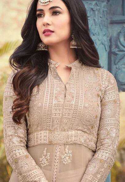 Buy Sonal Chauhan beige georgette wedding anarkaliin UK, USA and Canada