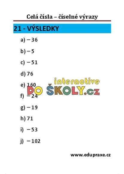 Celá čísla – číselné výrazy