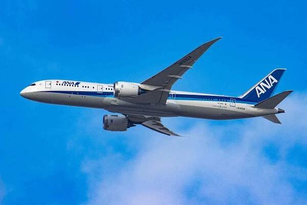 ANA All Nippon Airways Boeing 787 Dreamliner aircraft as seen on final approach flying, doing a go around and then landing at Brussels Airport Zaventem BRU in the blue sky. The arriving from Tokyo passenger plane, a Boeing B787-9 wide body airplane of ANA Air Japan has the registration JA932A. The Japanese airline is member of Star Alliance aviation group with a fleet of 214 jet planes. The aviation industry and passenger traffic are phasing a difficult period with the Covid-19 coronavirus pandemic having a negative impact on the travel business industry with fears of the worsening situation due to the new Omicron variant mutation at the fifth wave. Brussels, Belgium on January 30, 2022 