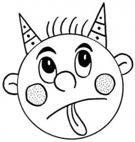 a black and white drawing of a cartoon character with horns on it's head
