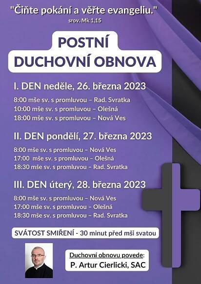 Program postní duchovní obnovy „Čiňte pokání a věřte evangeliu“