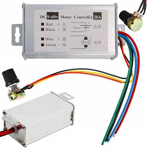 REGULÁTOR OTÁČEK MOTORU DC 9-60V 20A 12V 24V 0-100% + POTENCIOMETR