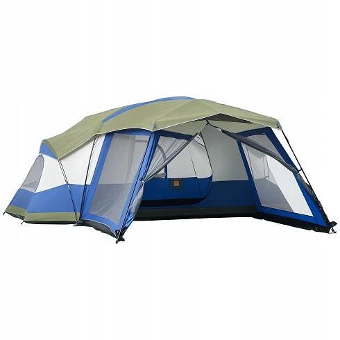 Outsunny Kempingový stan 6-8 osob rodinný stan s předsíňkou 2 okna kopulový stan PU3000mm pro trekking festival sklolaminát modrý 518 x 487 x 237 cm