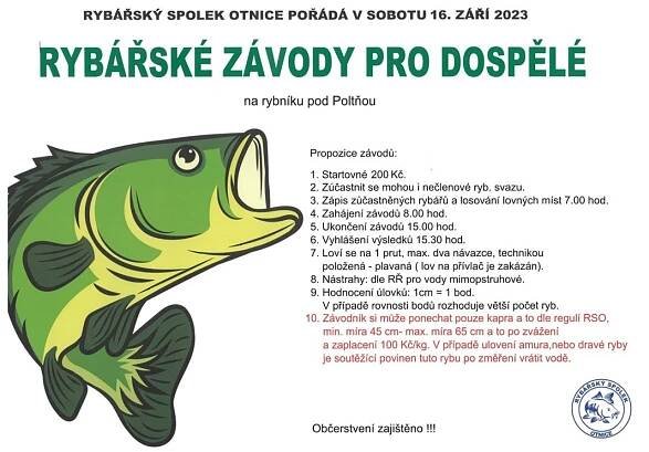 Rybářské závody pro dospělé, Místní výstava drobného zvířectva, Burza dětského podzimního a zimního oblečení a sportovních