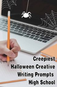 Photo of person writing in a journal in from tof a laptop with halloween themed Lock Screen