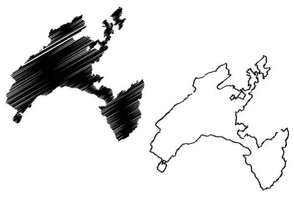 Vaud (kantony Švýcarska, švýcarských kantonů, Švýcarská konfederace) mapa vektorové ilustrace, skici Klikyháky mapa kantonu Vaud — Ilustrace