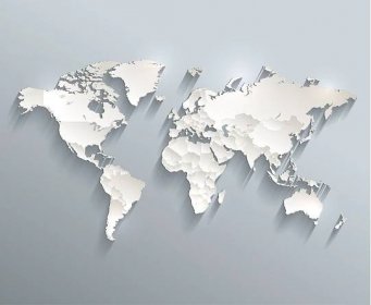Plakát Světová politická mapa 3D vektorová jednotlivé státy oddělovat