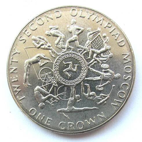 Ostrov Man 1 koruna 1980 XIII zimní olympijské hry v Moskve - Numismatika