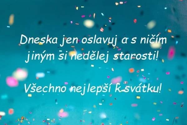 Blahopřání ke jmeninám Zoltánovi na tyrkysovém pozadí s padajícími barevnými konfetami. 