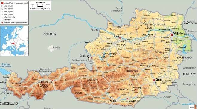 rakousko hory mapa