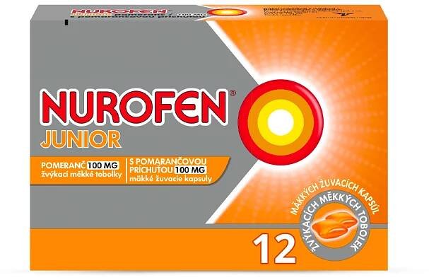 Nurofen Junior Pomeranč 100 mg 12 žvýkacích tobolek